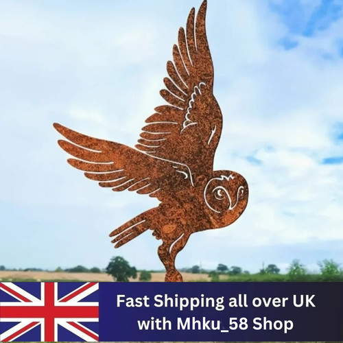 Rusty garden metal owl - garden,