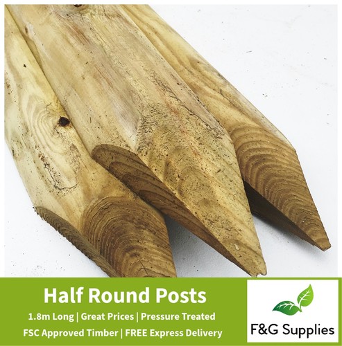 Half round fence posts wooden - half,